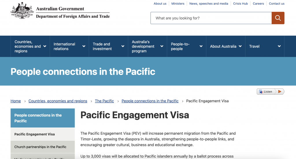 Pacific Engagement Visa Eligibility and Application Form